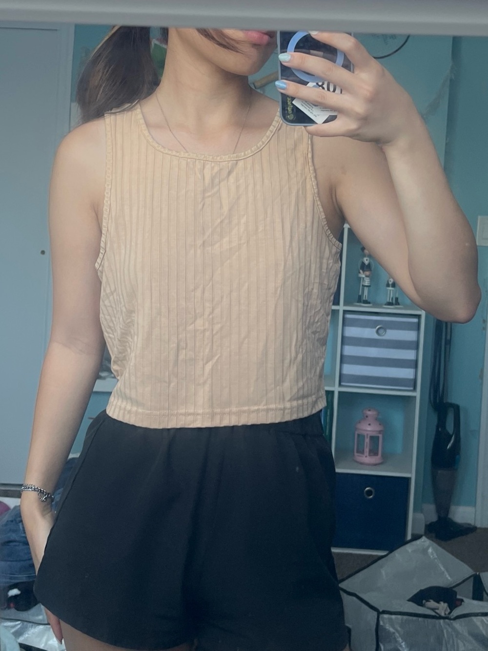 Tan ribbed tank